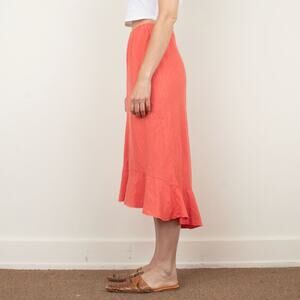 Vintage 90s 100% Linen Midi Skirt Pull On Elastic Waist Size S/M